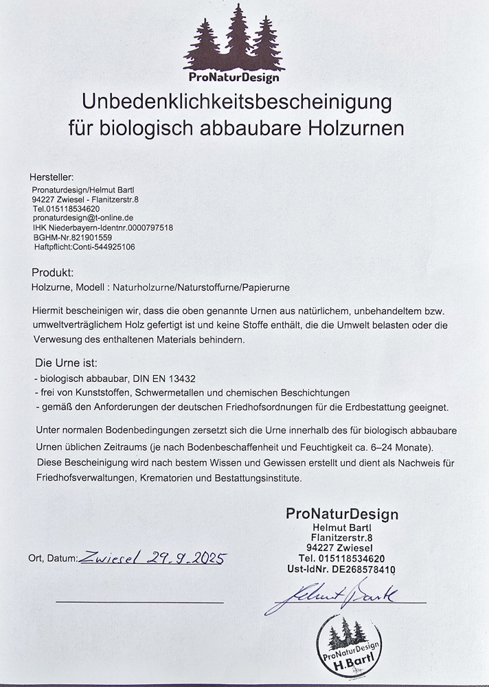 Bild 1 von Naturholz Urne - Buche dunkel  s31 - für alle Bestattungsarten